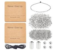 DICOSMETIC DIY Morse Code Bracelet Bead Kit Including 2000Pcs 2 Styles Platinum Plastic Bead Bulk 4.36 Yards Waxed Cotton Cord 14Pcs Bracelet Display Cards Adjustable Braided Bracelets Necklaces Kit