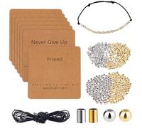 DICOSMETIC DIY Morse Code Bracelet Bead Kit Including 400Pcs 2 Styles Stainless Steel Bead Bulk 5.46 Yards Waxed Cotton Cord 14Pcs Bracelet Display Cards Adjustable Braid Bracelets Necklaces Kit