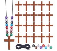 DICOSMETIC DIY Wooden Cross Necklaces on Cord Pendant Necklace Religious Crafts Including 320Pcs 8 Colors Plating Acrylic Beads 20Pcs Wood Cross Charms and 20 Yards Waxed Cotton Thread Cords