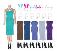 DICOSMETIC Doll Accessories for 11.5 Inch Including 6Pcs 6 Colors Polyester Doll Dress 6 Pairs Dolls high Shoes 6Pcs Dolls Hair Bands and Necklace Summer Dress Shoes for Christmas Birthday Gift