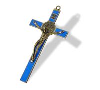 DICOSMETIC Enamel Crucifix Wall Cross Saint Benedict Wall Crosses 19.5x9.8cm Jesus Christ Crucifix Catholic Christian Cross Decor Easter Gifts for Women Men, Dark Blue