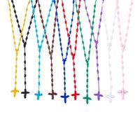 DICOSMETIC Knotted Rosary Necklaces Easter Lightweight Cross Long String Necklace 74cm/29.13 inch Knotted Cord Rope with Cross Braid Rosary Beads Necklace for Men Women, Nylon
