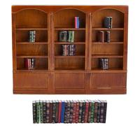 DICOSMETIC Miniature Dollhouse Wooden Bookshelf Mini Bookshelf Ornament Decor Miniature Book Display Shelf with 24Pcs Mini Books for Home Room Office Dollhouse Bookcase