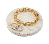 DICOSMETIC Natural Marble Jewelry Dish 10cm Flat Round Stone Jewelry Tray Decorative Marble Jewellery Dish Small Stone Tray for Rings Earrings Necklaces Chains, Beige