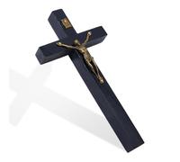 DICOSMETIC Small Wooden Wall Cross 15.1x8x2.2cm Black Wood Cross with Alloy Jesus St Benedict Crucifix Catholic Crucifix for Wall Religious Christmas Easter Gift for Home and Office Decor