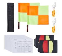 DICOSMETIC Soccer Referee Kit Including 2Pcs Checkered Linesman Soccere Flags with Storage Bag 2 Sets Red Yellow Cards with Notebook and Pencil 2Pcs Stainless Steel Whistles for Football Referees