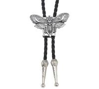 DICOSMETIC Western Cowboy Bolo Tie 88cm Antique Silver Alloy Moth Skull Bolo Tie Adjustable Cowboy Leather Necktie Western Necklace Costume Accessories for Men Women
