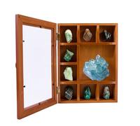 DICOSMETIC Wood Rock Display Case with Lid 9-Grid Rock Collection Shadow Box 19.5x25.9x6.9cm Wooden Display Case for Collectibles Trinket Gem Agate Mineral Crystal