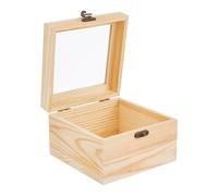 DICOSMETIC Wooden Box with Glass Lid Unfinished Wood Gift Box 5.9x5.9x3.94 Inch Wooden Square Storage Boxes with Lock PapayaWhip Keepsake Boxes for Jewelry Storage Gift Packaging Home Decoration