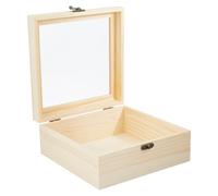 DICOSMETIC Wooden Box with Glass Lid Unfinished Wood Gift Box 7.87x7.87x3.15 Inch Wooden Square Storage Boxes with Lock PapayaWhip Keepsake Boxes for Jewelry Storage Gift Packaging Home Decoration