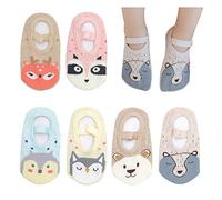 Dicry Baby Girls Non Slip Socks with Grip Toddler Anti Skid Walking Mary Jane Socks with Strap (12-36 Months, 6 Pairs Animals)