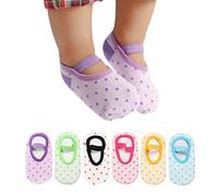 Dicry Baby Girls Non Slip Socks with Grip Toddler Anti Skid Walking Mary Jane Socks with Strap (12-36 Months, 6 Pairs Dots)