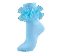 Dicry Socks for Women Big Ruffle Socks with Turn Cuff and Double Lace, Light Blue, 5-9