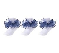 Dicry Toddler Girls Socks Double Lace Frilly Ruffle Ripple Turn Cuff for Baby Big Kids (Blue, 8-10 Years)