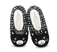 DICUIRD Womens Animal Soft Sole Slipper Socks with Grippers-Fuzzy House Slippers, Black Cat 8, 5-7.5