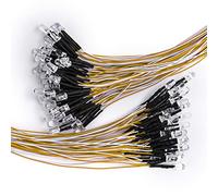 DiCUNO 100Pcs 5MM Pre Wired 12V Warm White LED Diodes, 9.4 Inch/24CM Ultra Bright Light Emitting Diodes Assorted Color Kit Box for Circuit Science Experiment, DIY Lighting Projects