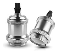DiCUNO E27 Vintage Solid Bulb Socket, Ceramics Lampholder, Edison Screw Light Bulb Socket Adapter, Chrome Color, 2 Packs