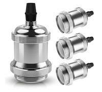 DiCUNO E27 Vintage Solid Bulb Socket, Ceramics Lampholder, Edison Screw Light Bulb Socket Adapter, Chrome Color, 4 Packs