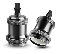 DiCUNO E27 Vintage Solid Bulb Socket, Ceramics Lampholder, Edison Screw Light Bulb Socket Adapter, Pearl Black, 2 Packs