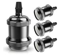 DiCUNO E27 Vintage Solid Bulb Socket, Ceramics Lampholder, Edison Screw Light Bulb Socket Adapter, Pearl Black, 4 Packs