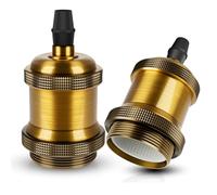 DiCUNO E27 Vintage Solid Bulb Socket, Ceramics Lampholder, Edison Screw Light Bulb Socket Adapter, Vintage Brass, 2 Packs