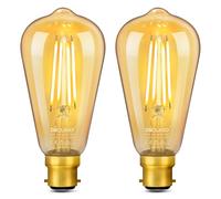 DiCUNO ST64 Vintage Light Bulb B22 6W, 60 Watt Equivalent, Antique/Retro Amber Glass Lamp, 2200K Warm White, Not-dimmable, Bayonet LED Filament Lamp Squirrel Cage, 660LM, 2 Pcs