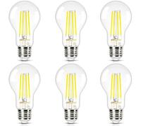 DiCUNO Ultra Efficient LED E27 Edison Screw Bulb, 4W (60W Equivalent), A Class Clear Filament Light A60, Energy Efficient Light Bulb, 2700K, 850LM, Non-dimmable, 6 Pcs