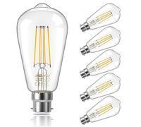 DiCUNO Vintage Edison Light Bulb B22 Bayonet Light ST64, 6W Equivalent to 60W, Filament Clear LED Bulb, Warm White 2700K, 810LM, Non-dimmable, 6 Pcs