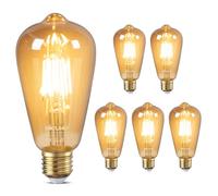 DiCUNO Vintage Light Bulb E27 Edison Screw Bulb, 6W Equivalent to 60 Watt, Retro Amber Warm Glass Screw Lamp, 2200K Warm White, Non-dimmable, ES LED Filament Lamp Squirrel Cage, ST64, 600LM, 6 Packs