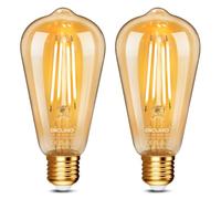 DiCUNO Vintage Light Bulb E27 Edison Screw Bulb, 6W, Warm White 2200K, 2Pcs | Retro Amber Glass Lamp, 60W Equivalent, Non-dimmable, 600LM, ES LED Filament Lamp Squirrel Cage
