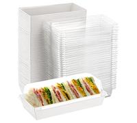 Dicunoy 100 Pack Paper Sandwich Boxes with Clear Lids, Disposable Paper Food Containers, Swiss Roll Cake Box, Rectangle To Go Food Tray for Sushi, Cookie, Fruits, Hot Chocolate Bombs, Hot Dog