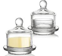 Dicunoy 2 Pack Glass Butter Dishes, Small Round Keeper with Dome Lid and Handle, Mini Cloche Holder with Lid, Clear Serving Container with Cover, Crystal Mini Cloche for Candy, Dessert, Parfait, Jam
