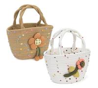 Dicunoy 2 PCS Little Girls Purses, Small Flower Handbags with Handles, Cute Easter Cotton Woven Beach Boho Bags for Princess, Outdoor Activities, Gift