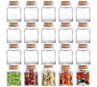 Dicunoy 20 Pack Glass Favor Jars with Cork Lids, 50ml Mini Square Glass Bottles with Stoppers for Herb Storage, Small Spice Containers for Tea, Jelly, Candy, Wedding, Favors, DIY Crafts