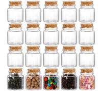 Dicunoy 20 PCS Glass Favor Jars with Cork Lid, 2oz/ 50ml Mini Round Vials Bottles, Small Cute Spice Containers for Herb Storage, Glass Jars for Potion, Tea, Candy, Wedding & Party Favors, DIY Crafts