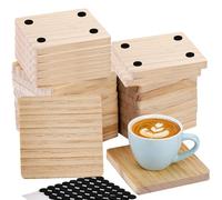 Dicunoy 20PCS Unfinished Wood Coasters, Square Thick Wooden Blanks for Craft, Pyrography Laser Engraving Blanks Coasters with 80PCS Foam Knots for DIY, Architectural Models, Stained, 4x4x0.4 inch
