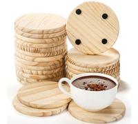 Dicunoy 24PCS Unfinished Wood Coasters, 4 Inch Round Pyrography Wooden Blank Coaster for Engraving, Crafts, Painting, Thick Coasters with Foam Knots for DIY Mosaic Coasters, Laser Cutting Engraving,