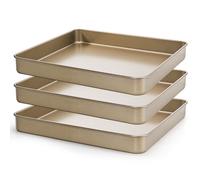 Dicunoy 3 Pack Nonstick Baking Trays, 28cm Square Deep Baking Sheet Pan | Heavy Duty Gold Cookie Sheets for Baking, Evenly Heating Toaster Oven Tray Deep Dish for Roasting Bread Brownie Cake