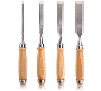 Dicunoy 4 PCS Wood Chisel Set, 4 Pieces Wood Carving Chisels 6mm, 12mm, 18mm, 24mm, Chizzle Tools Set With Beech Handles, Chrome Vanadium Steel Chisels for Woodworking, Carpentry (1/4", 1/2", 3/4",1")