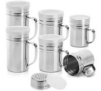 Dicunoy 6 Pack Metal Spice Jar Dredge Shaker, Flour Salt Pepper Shaker | 7oz,12oz,15oz Seasoning Shaker with Lid and Handle, Stainless Steel Griddle Seasoning Spice Container for BBQ, Baking