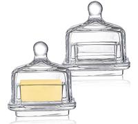 Dicunoy Glass Butter Dishes with Lid, Mini Butter Container, Clear Butter Dish with Handle, Rectangle Crystal Butter Bell for Mayo, Jelly, Jam, Candy, 2 Pack
