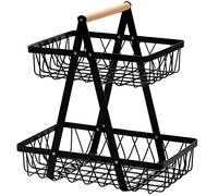 Dicunoy Metal Storage Basket with Handles, 2 Tier Wire Farmhouse Organizer Bin, Rustic Style Black Wire Basket for Home, Kitchen Cournertop, Pantry, Fruit, Egg, Coffee, Bathroom, Office, Living Room