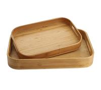Dicunoy Set of 2 Bamboo Food Serving Tray, Solid Wood Breakfast Tray with Handles, Large Bamboo Food Serving Tea Trays Great for Breakfast, Coffee, Bar, Parties, 39cm L x 27cm W /32cm L x 22cm W