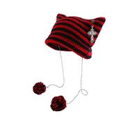 Dicusph Crochet Hats for Women Vintage Beanies Women Fox Hat Grunge Goth Beanies Hat Y2K Accessories Slouchy Beanies for Women, Black Red, M