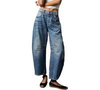 Dicusph Mid Rise Barrel Jeans for Women Leopard Printed Wide Leg Baggy Cropped Jeans Casual Boyfriend Jeans Denim Ankle Pants, Dark Blue, XXL