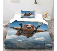 DICVXOR Capybara Parachute Bedding Set 2 Pieces Theme Bedspread Animal Theme Duvet Cover Set Microfiber Quilt Cover Suitable for Family,couple,children with Pillow Single（135x200cm）