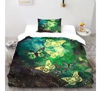 DICVXOR Fluorescent Butterfly Bedding Set 3D Design Animal Theme Wildlife Duvet Cover Set Microfiber Quilt Cover Suitable for Family,couple,children with Pillow Single(135x200cm)
