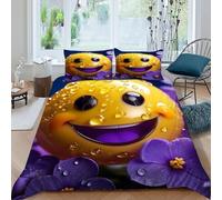 DICVXOR Smiley Face Purple Bedding Set 3 Pieces Theme Bedspread Gothic Themes Duvet Cover Set Microfiber Quilt Cover Suitable for Family,couple,children with Pillow King（220x240cm）
