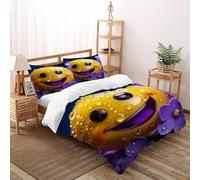 DICVXOR Smiley Face Purple Bedding Set 3D Design Gothic Themes Duvet Cover Set Chic Breathable Quilt Cover Suitable for Family, Couple, Children with Pillow Double（200x200cm）