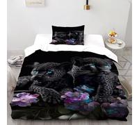 DICVXST 3D Printed Blue-Eyed Leopards Bedding Bed Set for Kids 2 Piece Microfiber with Pillowcases With Zipper Closure Single（135x200cm）